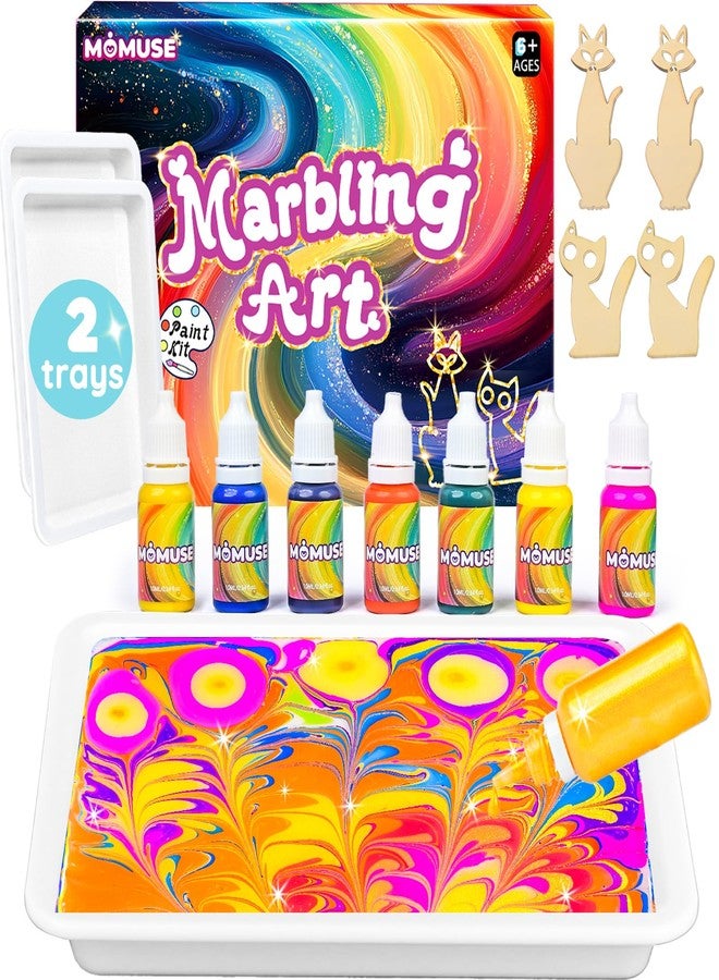 MOMUSE Marbling Paint Art Kit for Kids with Dual Trays, Passed Toxicology, Metallic Gold Water Marble Painting Kit, Creative Arts Crafts Kits for Kids Girls & Boys Ages 6 7 8 9 10, Birthday Gifts - Image 1